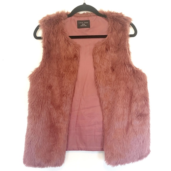 Burgundy Faux Fur Vest Love Tree M - Picture 1 of 3